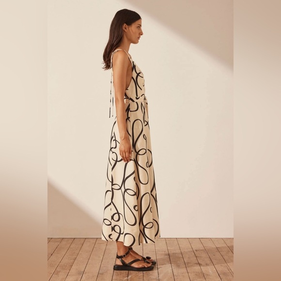 SHONA JOY Vietri Linen Plunged Paneled Midi Dress Size 4 - Picture 6 of 9